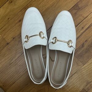 Primark Quilted White Flats with Gold Detail